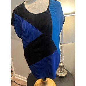 NY COLLECTION WOMENS BLACK AND BLUE BLOUSE NEW LARGE